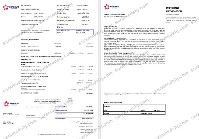 USA Rpublic Services energy utility bil Word and PDF formats, 2 pages